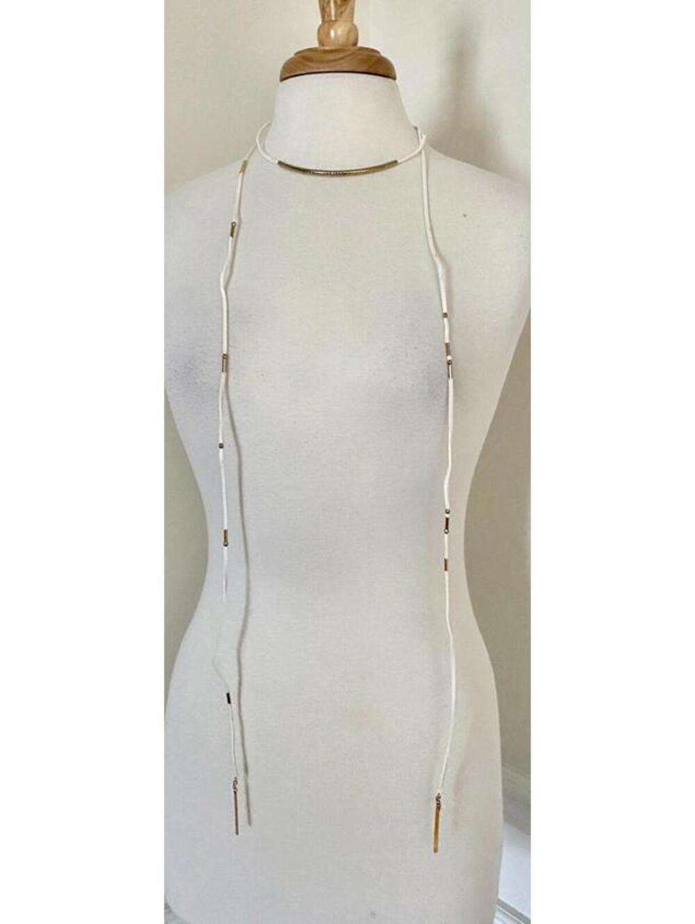 NWT Ettika White Vegan Suede Wrap Necklace Multi-Strand Gold-Tone OS - Picture 4 of 6